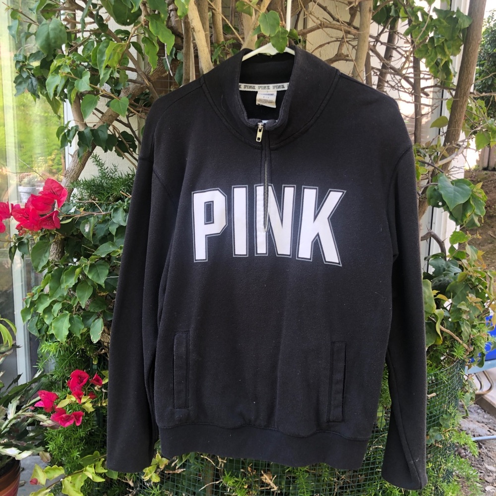 PINK black college style half zip
